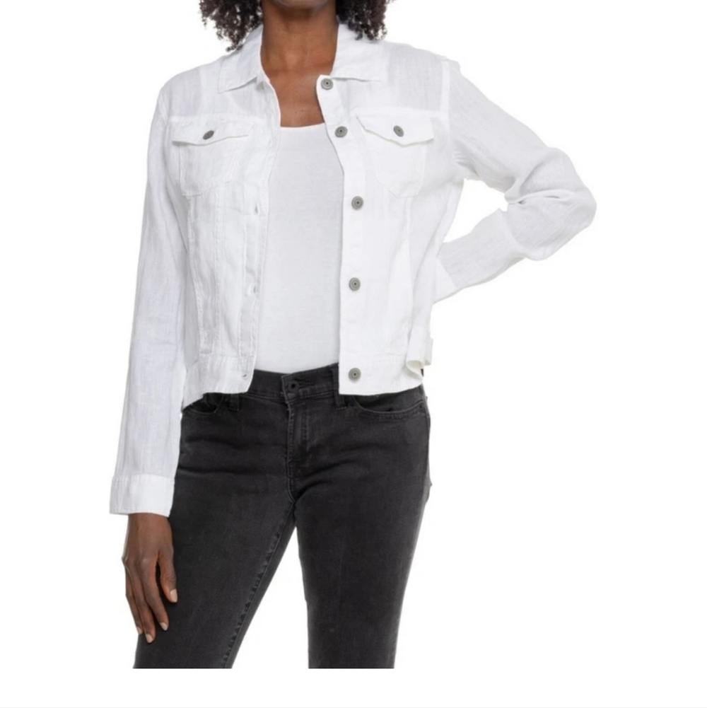 JNY Sport Jean Jacket White Linen Size Large